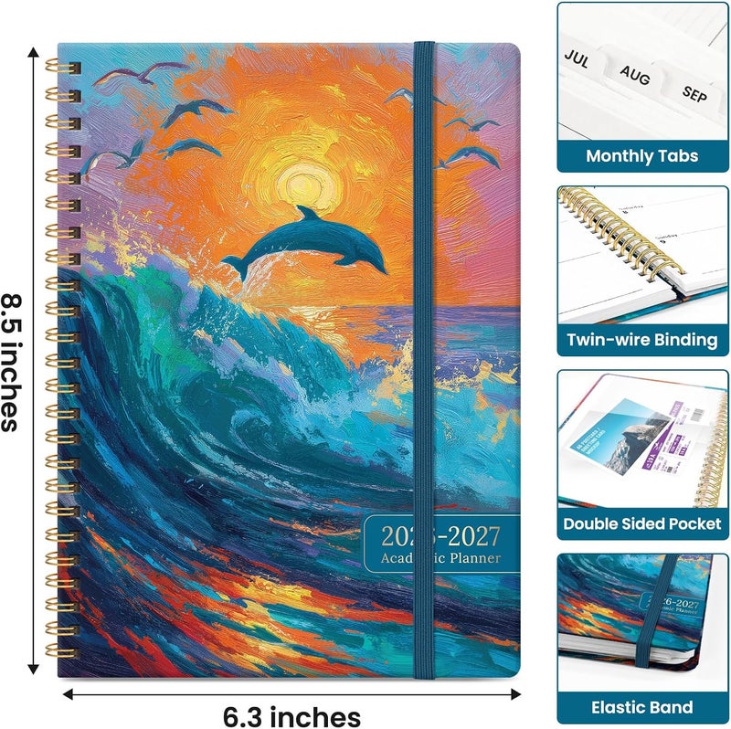 Taja Planner 2026–2027, Monthly & Weekly School Year Organizer, July 2026 to June 2027, Hardcover Planning Book with Tabs, Ideal for Students and Teachers, 6.3" x 8.5", Sunset Tide - Image 4