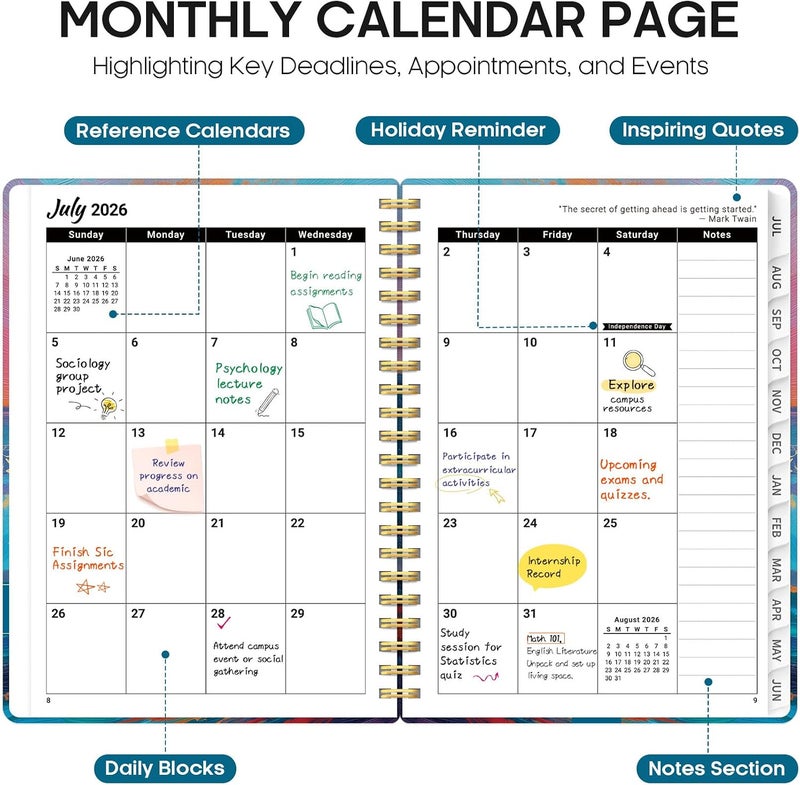 Taja Planner 2026–2027, Monthly & Weekly School Year Organizer, July 2026 to June 2027, Hardcover Planning Book with Tabs, Ideal for Students and Teachers, 6.3" x 8.5", Sunset Tide - Image 2