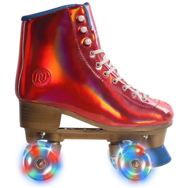 JajaHoho Roller Skates for Women, Holographic High Top Classic Rollerskates, Shiny Double-Row Blue Four Wheels Quad Skates for Girls Indoor & Outdoor (Red, Size 5) - Image 5