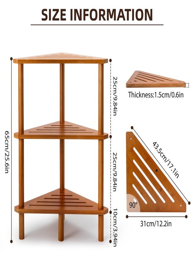 Yoshiky 3-Tier Free Standing Corner Shower Caddy, Bamboo Wood Bathroom Shower Shelf Table for Inside Shower Organizer & Storage Foot Rest Shower Stool - Image 2