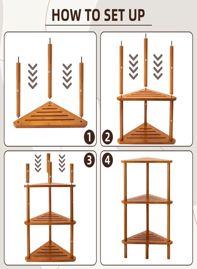 Yoshiky 3-Tier Free Standing Corner Shower Caddy, Bamboo Wood Bathroom Shower Shelf Table for Inside Shower Organizer & Storage Foot Rest Shower Stool - Image 3