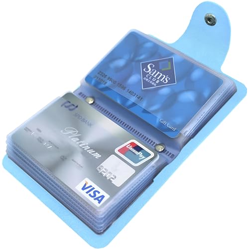 Kraptick Leather Credit Card Holder with Double-Sided Slots for Cards, Business Card Holder, ATM Card Holder for Women and Men- 24 Card Slots (Blue) - Image 1