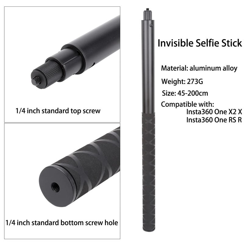 PellKing Long 77inch Invisible Selfie Stick for Insta360 ONE X4, X3, X2, X, Insta360 ONE R, RS, Insta 360 Camera 1/4" Extended Monopod Pole - Image 2