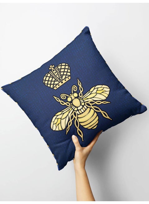 BIANCA Designer Reversible Printed Silk Linen Cushion Covers -1pc 16 X16 Size (Suzane) | with Contrast Front & Back Digital Print | - Hidden Zipper Floral-Geometric-Navy/Gold