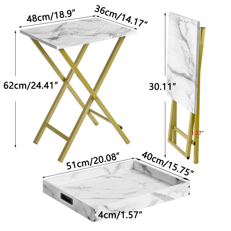 IBUYKE Foldable TV Tray Set of 2 TV,End Table with Removable Food Serving Tray,Portable Wooden Snack Table for Livingroom, Bedroom, Office, Camping, White with Gold UTVT001G - Image 5