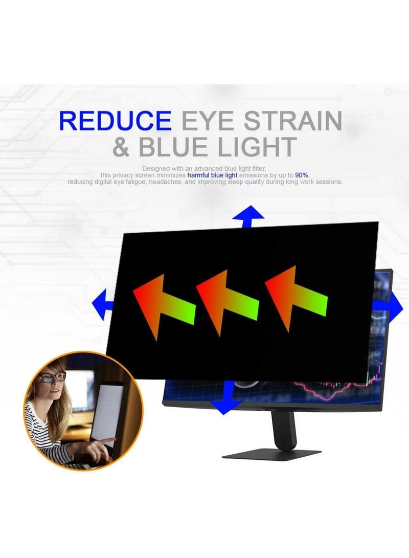 24 Inch Computer Privacy Screen Filter for 16:9 Widescreen Monitor, Removable 24inch Anti Blue Light Glare Privacy Shield, Anti Spy Security Protector for Hp Dell Asus Acer Samsung - Image 2