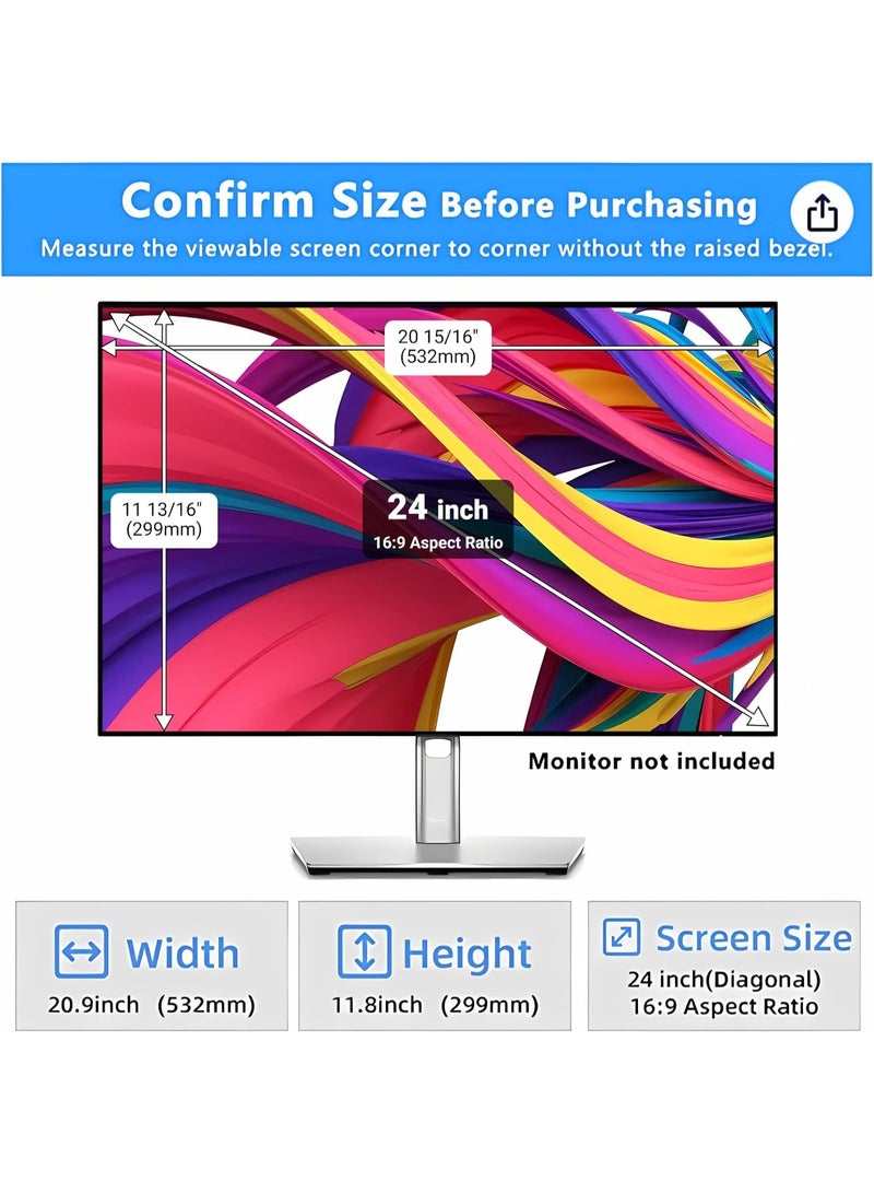 24 Inch Computer Privacy Screen Filter for 16:9 Widescreen Monitor, Removable 24inch Anti Blue Light Glare Privacy Shield, Anti Spy Security Protector for Hp Dell Asus Acer Samsung - Image 4