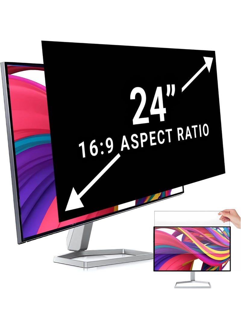 24 Inch Computer Privacy Screen Filter for 16:9 Widescreen Monitor, Removable 24inch Anti Blue Light Glare Privacy Shield, Anti Spy Security Protector for Hp Dell Asus Acer Samsung - Image 3