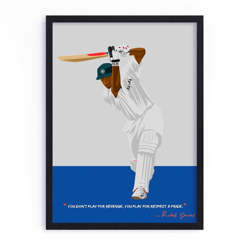QUOTE - UNQUOTE ART QUOTE UNQUOTE ART Rahul Dravid Framed Art Illustration Original Cricket Poster Minimalist Modern Art 13x17 inches Black Frame - Image 1