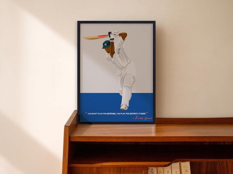 QUOTE - UNQUOTE ART QUOTE UNQUOTE ART Rahul Dravid Framed Art Illustration Original Cricket Poster Minimalist Modern Art 13x17 inches Black Frame - Image 2