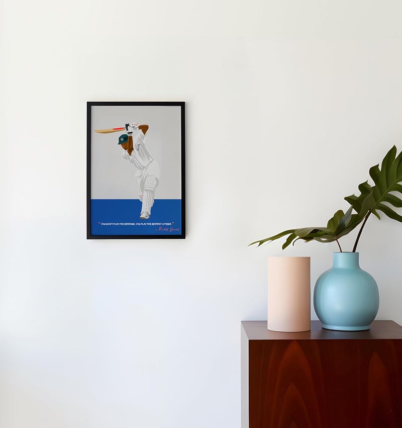 QUOTE - UNQUOTE ART QUOTE UNQUOTE ART Rahul Dravid Framed Art Illustration Original Cricket Poster Minimalist Modern Art 13x17 inches Black Frame - Image 3