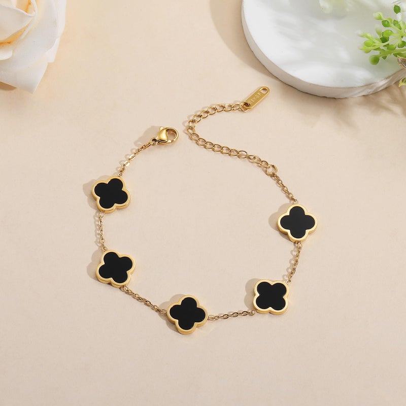 AIPPK 18K Gold Plated Clover Lucky Bracelet Bracelet Dupes for Women Black Flower Four Leaf Bracelets Trendy Jewelry Danity Gifts for Women - Image 5