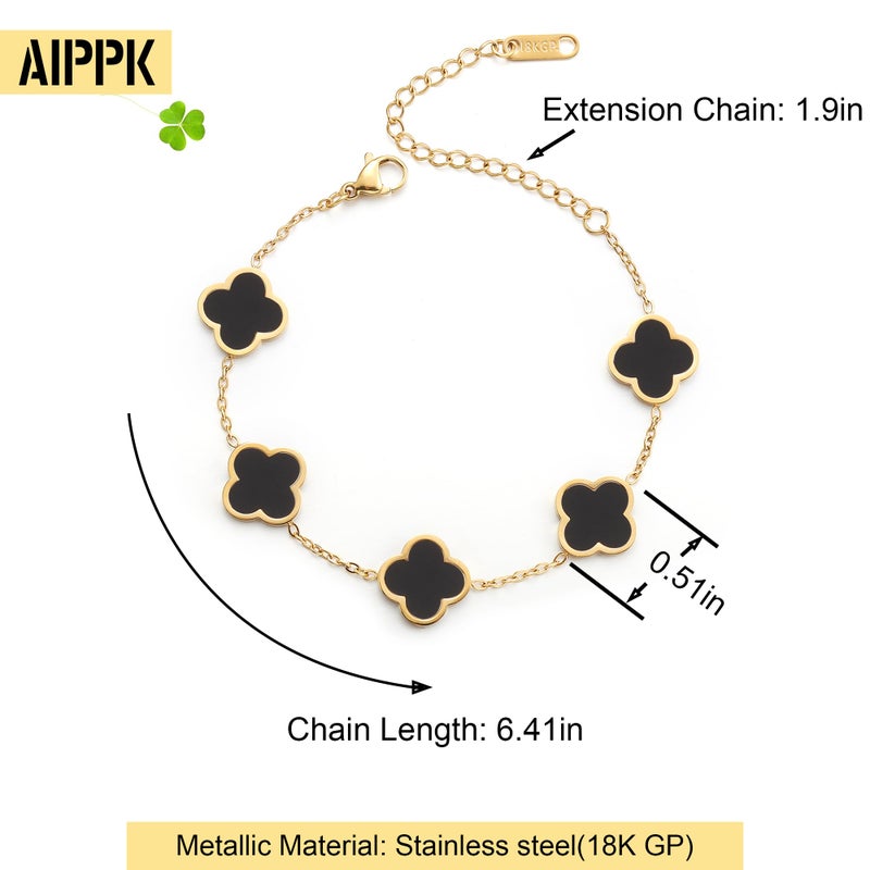 AIPPK 18K Gold Plated Clover Lucky Bracelet Bracelet Dupes for Women Black Flower Four Leaf Bracelets Trendy Jewelry Danity Gifts for Women - Image 2