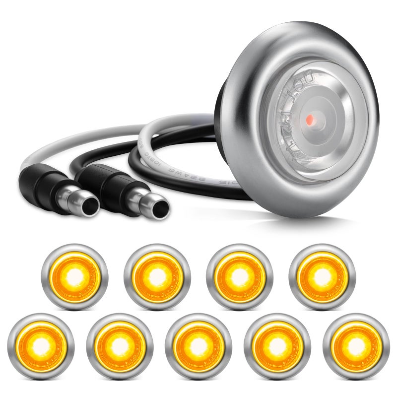 Partsam 10Pcs 3/4" Mini LED Marker Light Amber Auxiliary Light Side Marker Clearance Light Indicators with Bullet Plug for Trailer Truck Pickup Camper RV - Image 1