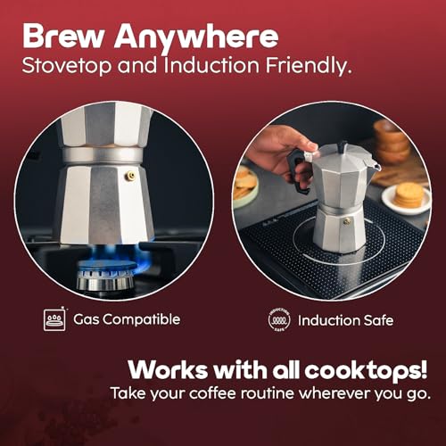 InstaCuppa 2-in-1 Moka Pot Espresso Maker | Stovetop & Induction Compatible | 300ml Premium Aluminium | Italian Style Percolator Coffee Brewer | Brews 4–6 Cups | Espresso, Americano & More, Silver - Image 2