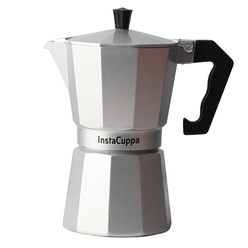 InstaCuppa 2-in-1 Moka Pot Espresso Maker | Stovetop & Induction Compatible | 300ml Premium Aluminium | Italian Style Percolator Coffee Brewer | Brews 4–6 Cups | Espresso, Americano & More, Silver - Image 1