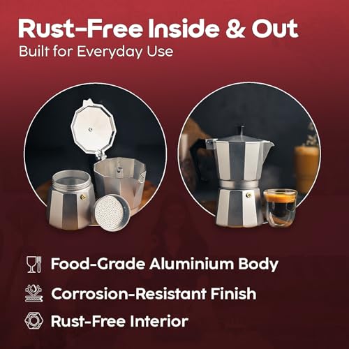 InstaCuppa 2-in-1 Moka Pot Espresso Maker | Stovetop & Induction Compatible | 300ml Premium Aluminium | Italian Style Percolator Coffee Brewer | Brews 4–6 Cups | Espresso, Americano & More, Silver - Image 4