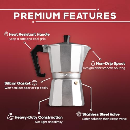 InstaCuppa 2-in-1 Moka Pot Espresso Maker | Stovetop & Induction Compatible | 300ml Premium Aluminium | Italian Style Percolator Coffee Brewer | Brews 4–6 Cups | Espresso, Americano & More, Silver - Image 3