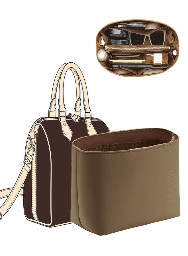 OAikor Soft Nylon Purse Organizer Insert for Lv Speedy 25 Handbag, Waterproof Lightweight Luxury Speedy Organizer, Tote Handbags Divider Shaper with Zipper Bags Inner Linner(Brown,25) - Image 1
