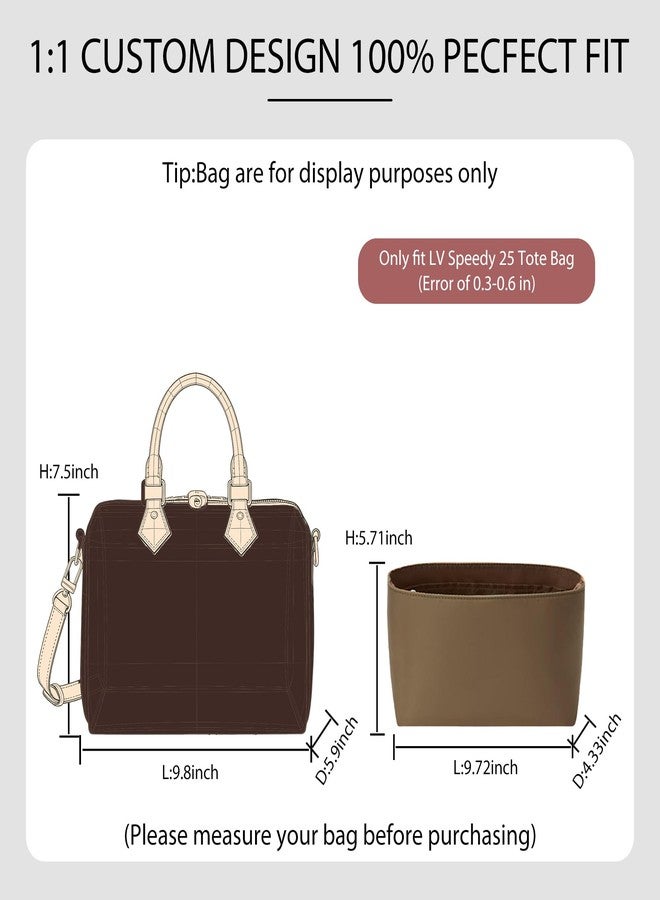 OAikor Soft Nylon Purse Organizer Insert for Lv Speedy 25 Handbag, Waterproof Lightweight Luxury Speedy Organizer, Tote Handbags Divider Shaper with Zipper Bags Inner Linner(Brown,25) - Image 2