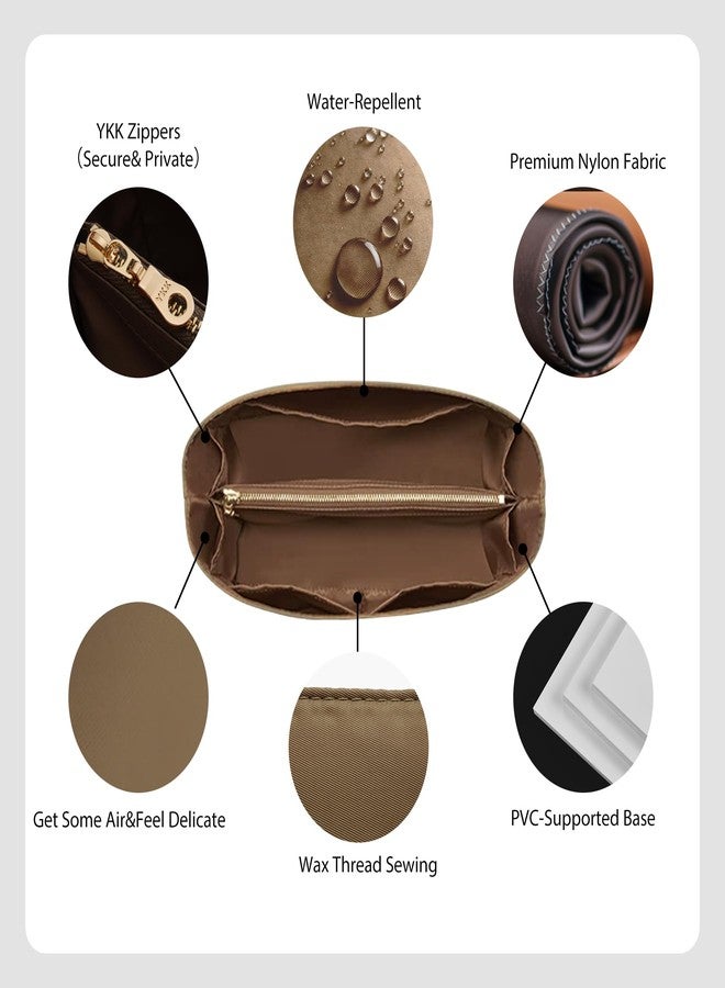 OAikor Soft Nylon Purse Organizer Insert for Lv Speedy 25 Handbag, Waterproof Lightweight Luxury Speedy Organizer, Tote Handbags Divider Shaper with Zipper Bags Inner Linner(Brown,25) - Image 3
