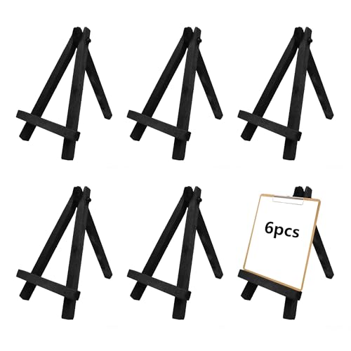 PDETVEO 6PCS 5 Inch Mini Wood Display Easel AFrame Artist Painting Party Tripod Easel Black Stand Canvas Holder for DIY Crafts Decoration Photos - Image 1