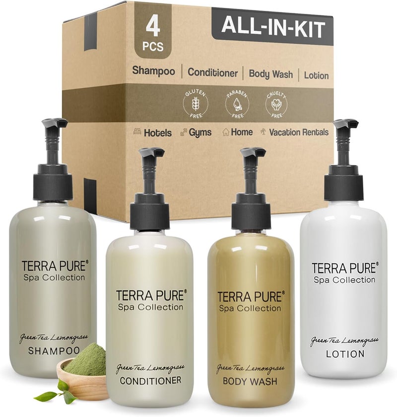 Terra Pure Terra Pure Spa Collection Amenities Set,10.14oz. Pumps (1 of Each) Shampoo, Conditioner, Hand/Body Wash, and Lotion