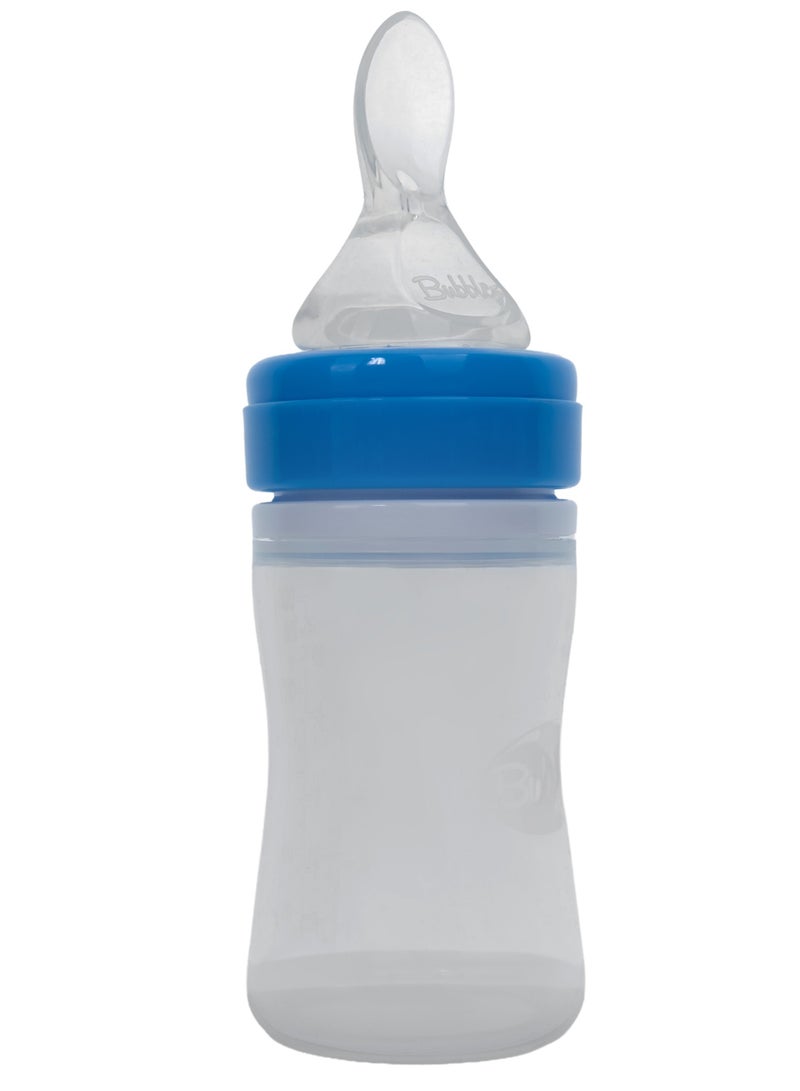 Bubbles Feeding Bottle with Silicone Spoon for Babies – BPA Free – 150 ml Blue - Image 1