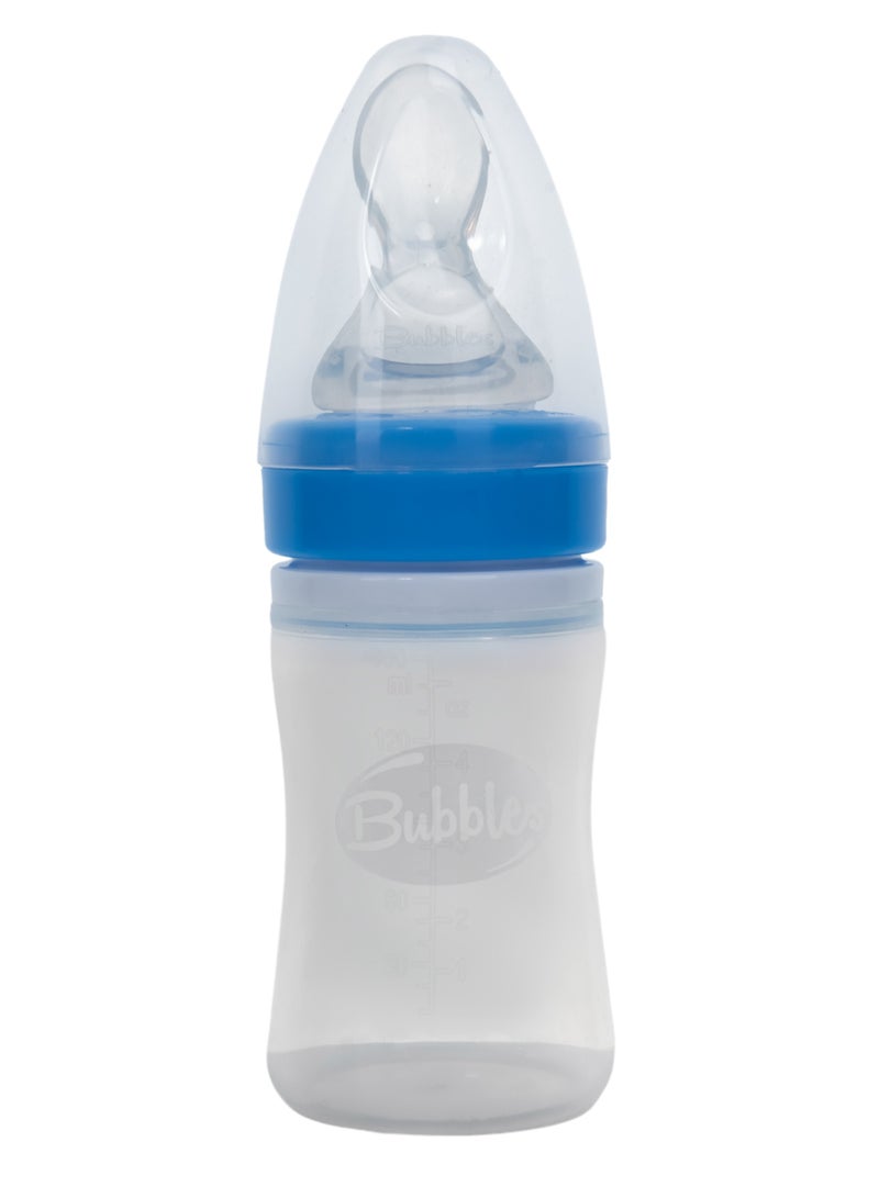 Bubbles Feeding Bottle with Silicone Spoon for Babies – BPA Free – 150 ml Blue - Image 2