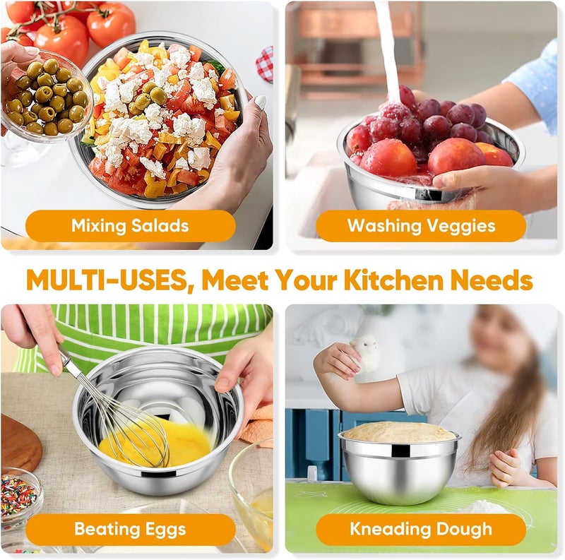 TeamFar Mixing Bowl Set of 5, 4.5/3/1.5/1/0.7 QT, Stainless Steel Metal Nesting Salad Bowl with Lid Set, Ideal for Mixing Serving, Non-Toxic & Sturdy, Airtight Lid & Easy Clean, Black - Image 5