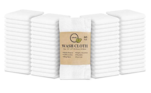 Softolle 100% Cotton Washcloths 60 Pack (12x12 Inches) Soft, Highly Absorbent Washcloth, Face Towels, Wash Cloths for Face, Ring Spun, Bulk Pack (White) - Image 1