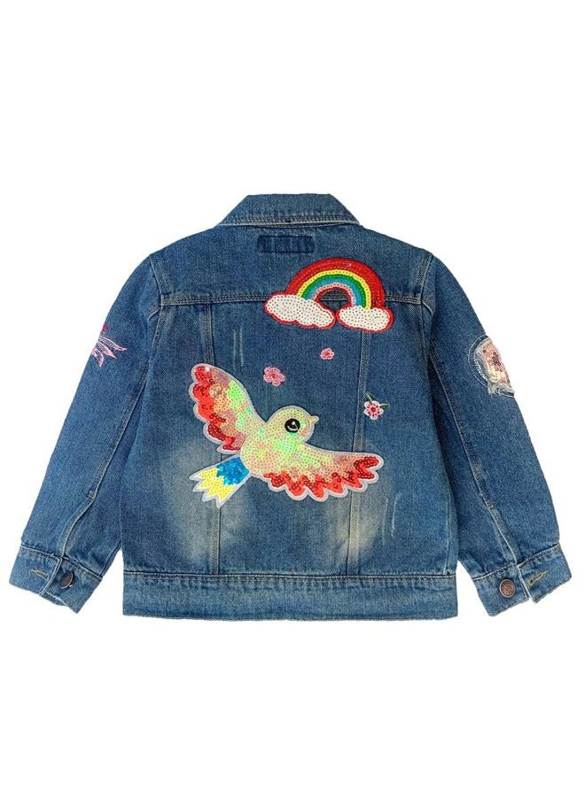 Peacolate 2-11Y Little&Big Girls Sequin Outerwear Embroidery Denim Jacket, Rainbow, 9-10 Years - Image 1