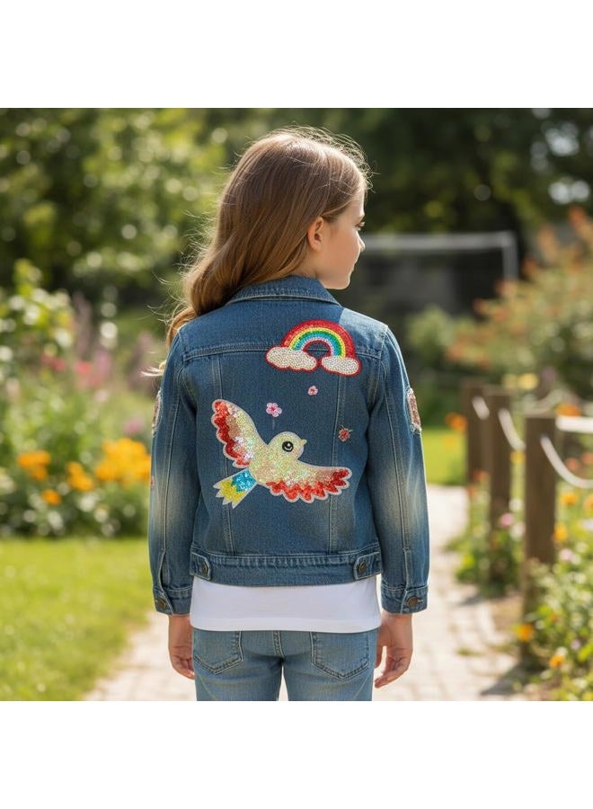 Peacolate 2-11Y Little&Big Girls Sequin Outerwear Embroidery Denim Jacket, Rainbow, 9-10 Years - Image 3