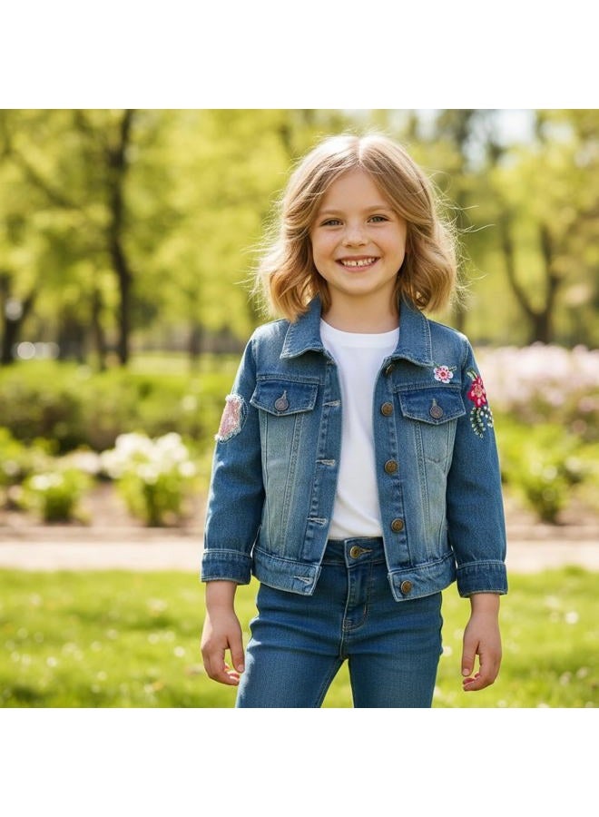 Peacolate 2-11Y Little&Big Girls Sequin Outerwear Embroidery Denim Jacket, Rainbow, 9-10 Years - Image 4