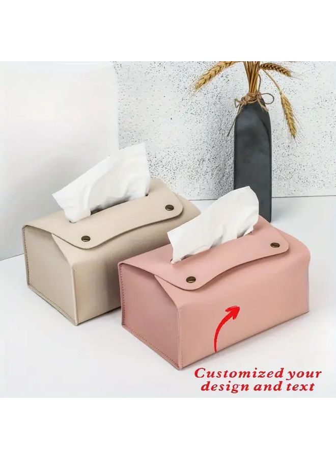 Customizable Artificial Leather Tissue Box Cover Personalized Home Decor Off White - Image 2