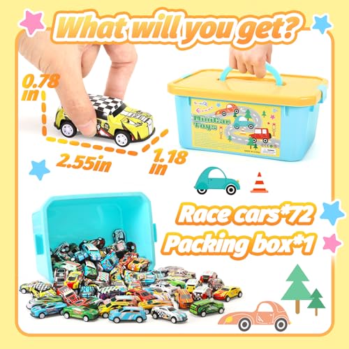SevenQ Toy Cars Party Favors for Kids 72Pcs Pull Back Cars Playsets with Storage Box Mini Toys Race Cars for Kids Goodie Bags Toddler Toys Bulk Prizes Rewards - Image 5
