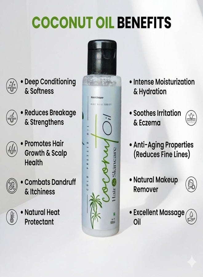 Make Unique Cold Pressed Coconut Oil for Hair and Skin, 100% Pure Natural, 100ml, Rich in Vitamins and Minerals, No Chemicals, No Preservatives - Image 3