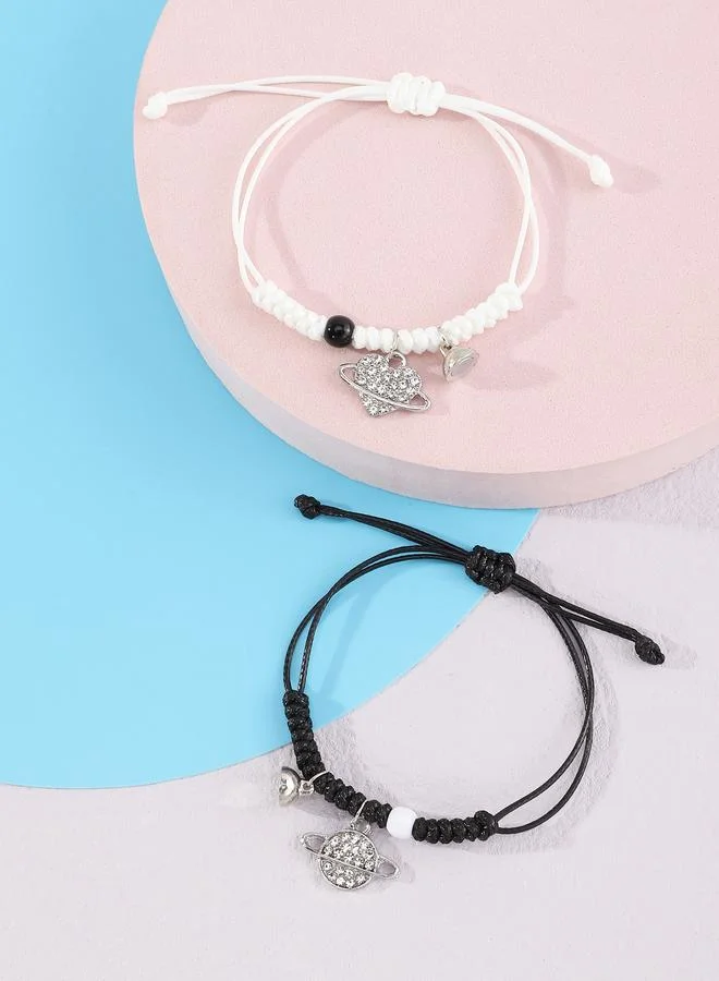 Take Two  Pack of 2 - Multi-Color Planet and Heart Rhinestone Embellished Bracelets for Women | Best Price UAE