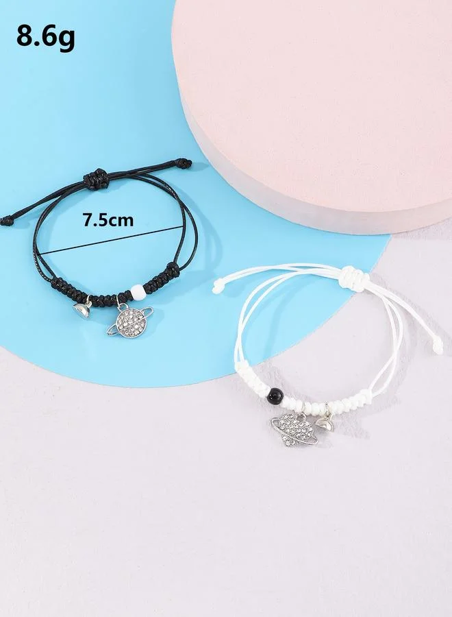 Take Two  Pack of 2 - Multi-Color Planet and Heart Rhinestone Embellished Bracelets for Women | Best Price UAE
