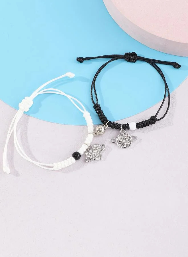 Take Two  Pack of 2 - Multi-Color Planet and Heart Rhinestone Embellished Bracelets for Women | Best Price UAE
