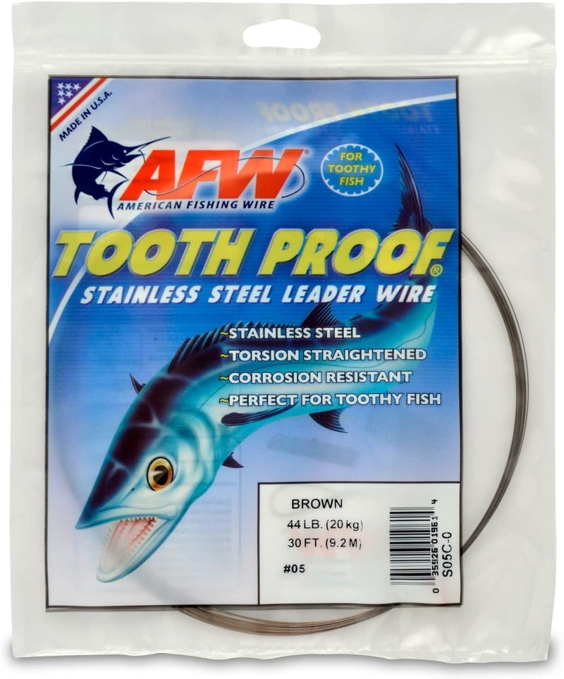 AFW Tooth Proof Stainless Steel Single Strand Hard Leader Wire - Bright and Camo for Shark, Barracuda, King Mackerel, Wahoo, Snook Bite Protection for Toothy Critters, Rigging Baits and Lures - Image 1