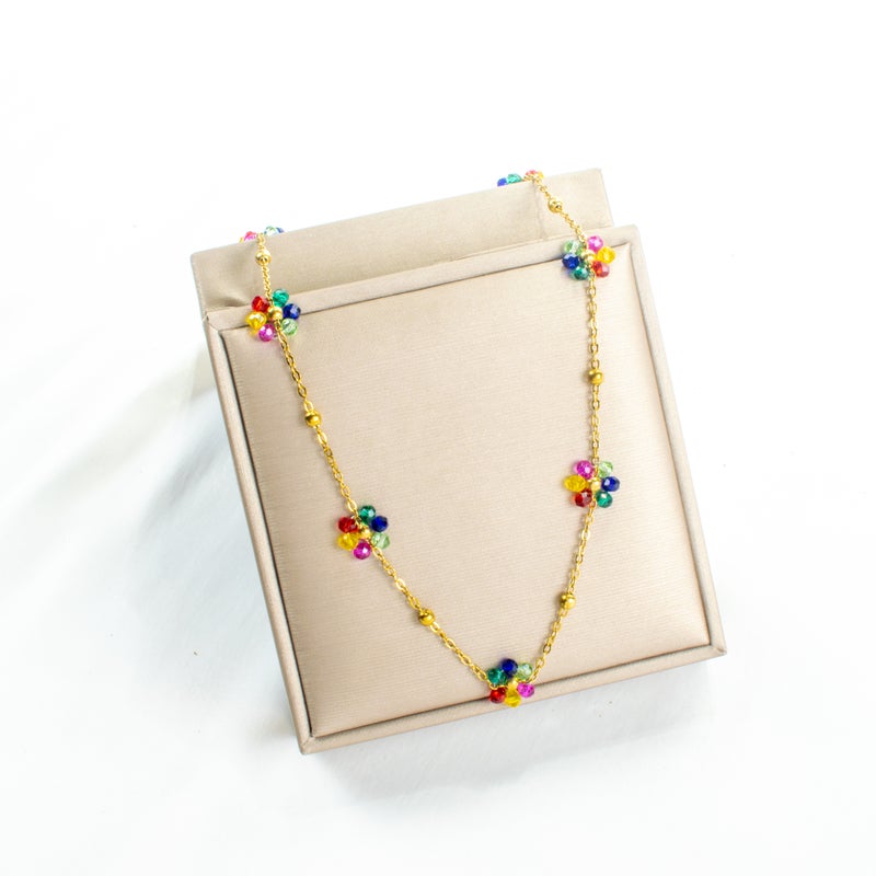 Golden Colorful Stainless Steel Flower Pendant Necklace