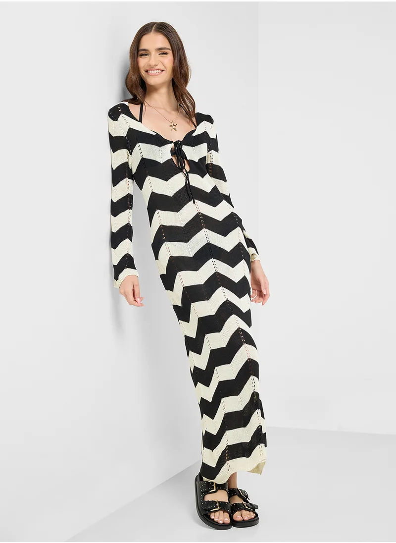 Ginger Chevron Monochrome Knitted Beach Dress