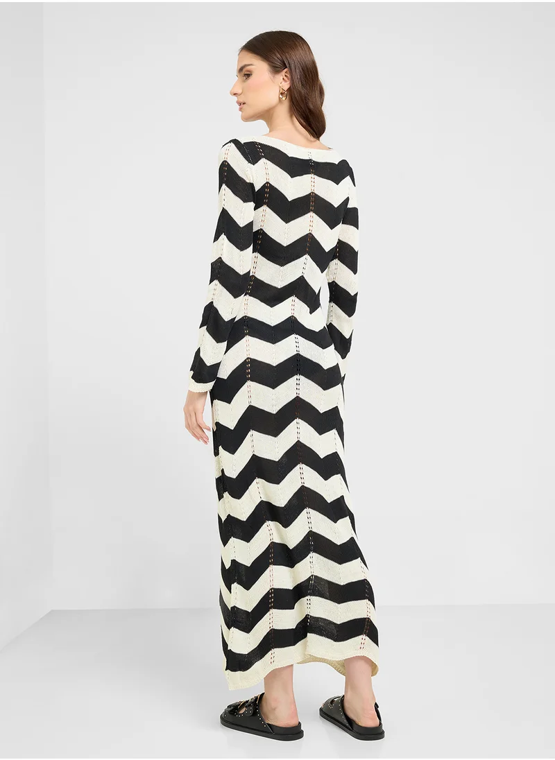 Ginger Chevron Monochrome Knitted Beach Dress
