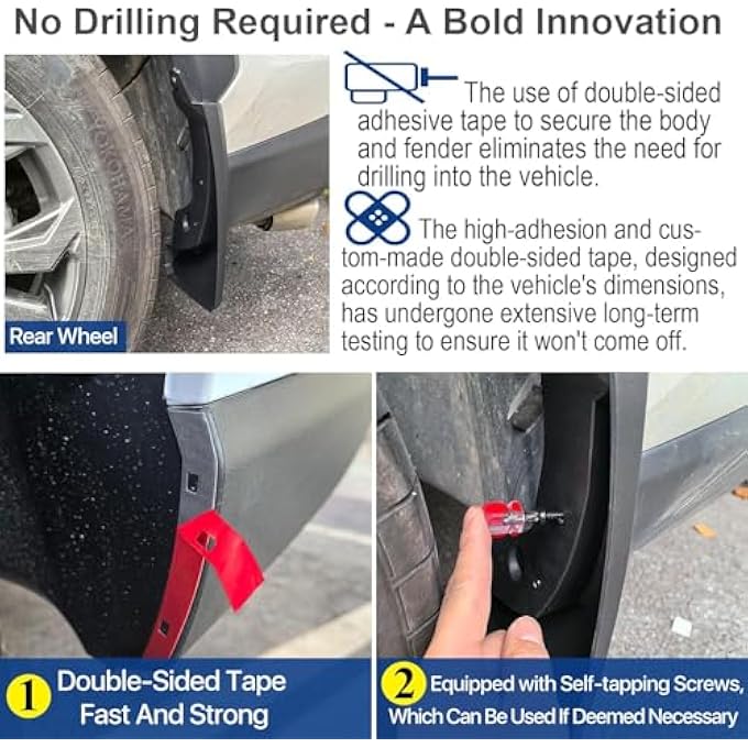 ريحني متوافق مع ملحقات تويوتا راف4 2019، 2020، 2021، 2022، 2023، 2024، 2025 طراز OEM بدون ثقب، أغطية طين، واقيات طين، رذاذ إطار خلفي لراف4 - Image 5