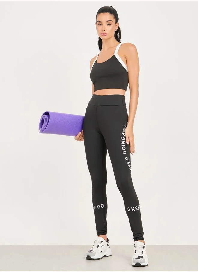ستايلي Slogan Print High Rise Broad Waist Full Length Active Leggings
