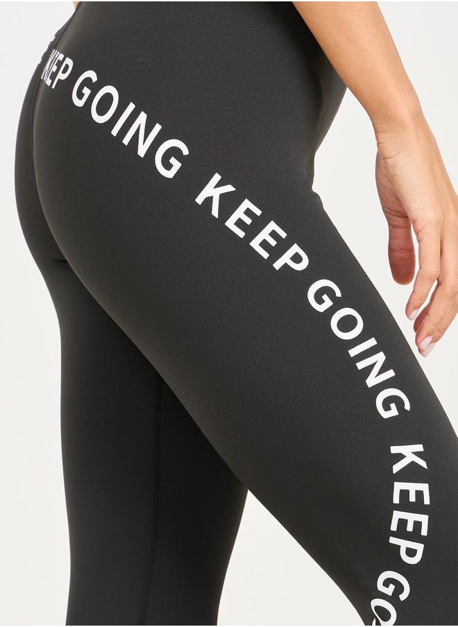 Styli Slogan Print High Rise Broad Waist Full Length Active Leggings  - Image 4