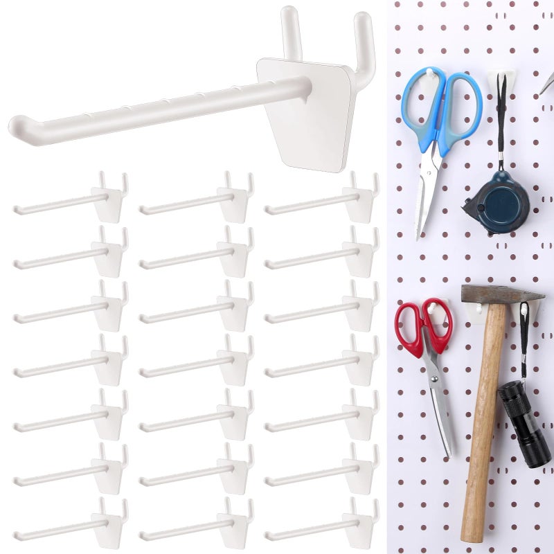 Unittype 100 Pack Plastic Pegboard Hooks 4 Inch Suitable for 14 and 18 Pegboard Pegboard Accessories for Garage Office Kitchen Store Ivory White - Image 2