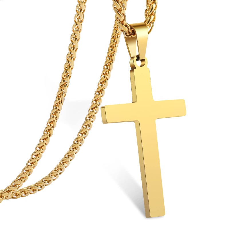 RS Cross Necklace for Men Boys Stainless Steel Pendant Chain Religious Christian Baptism Catholic Confirmation Jewelry Gifts Teen Teenage Son Him - Image 1