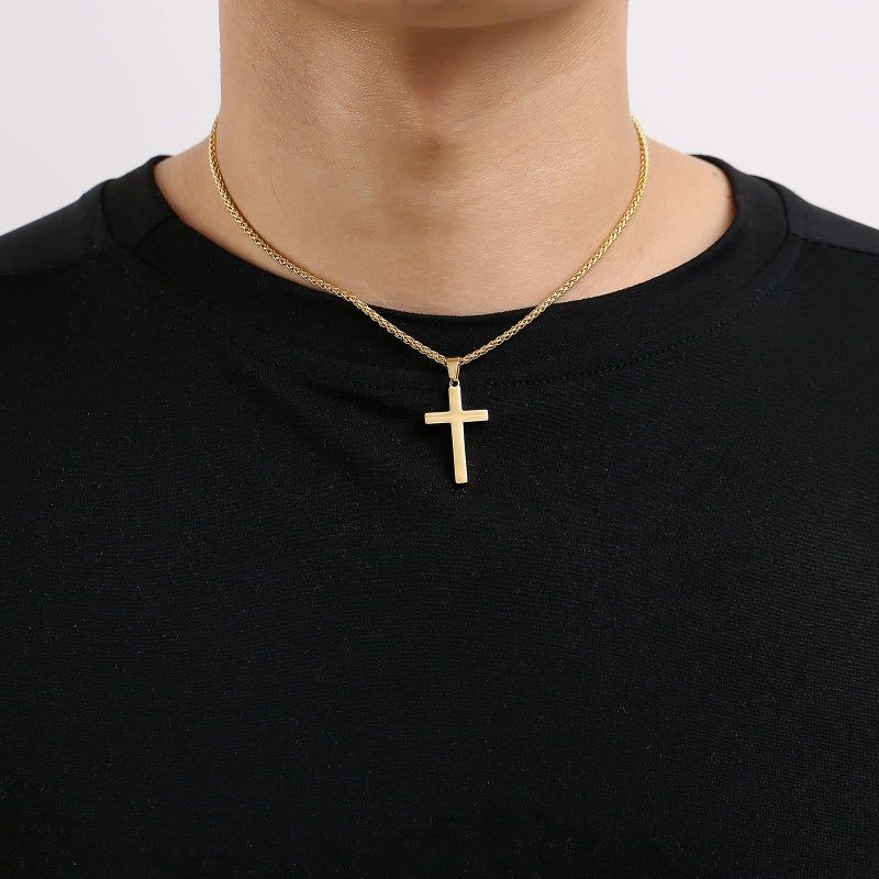 RS Cross Necklace for Men Boys Stainless Steel Pendant Chain Religious Christian Baptism Catholic Confirmation Jewelry Gifts Teen Teenage Son Him - Image 2